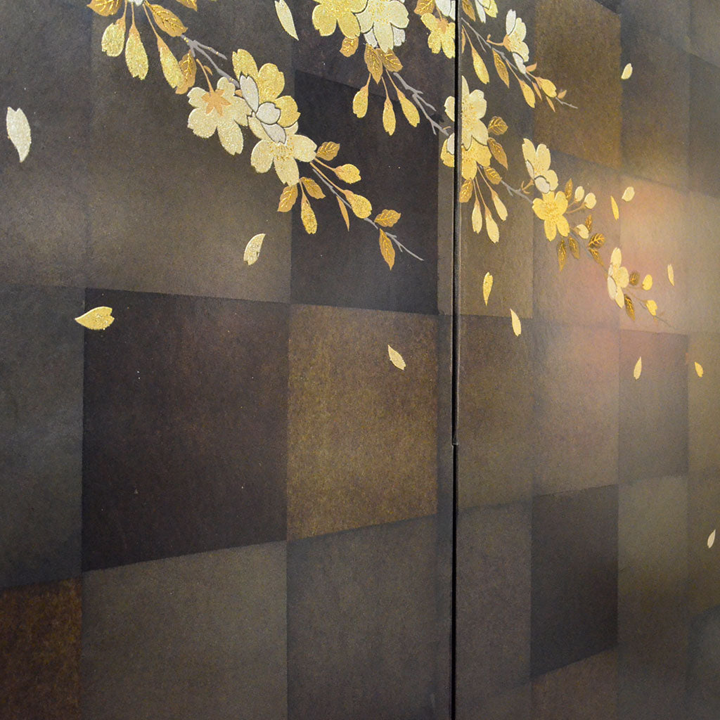 Byobu Folding Screen with 4 Panels KUROBAIHAKU "Cherry blossoms"