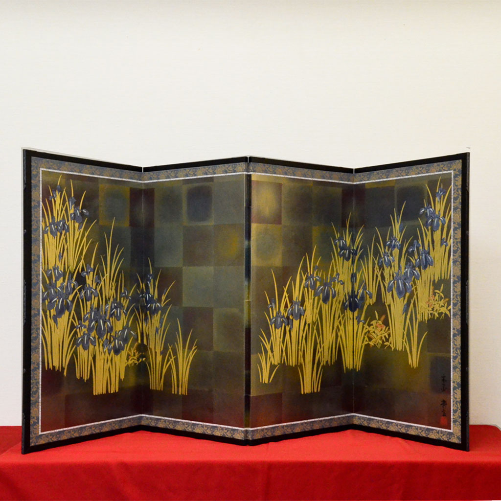 Byobu Folding Screen with 4 Panels "Iris" Gold Leaves