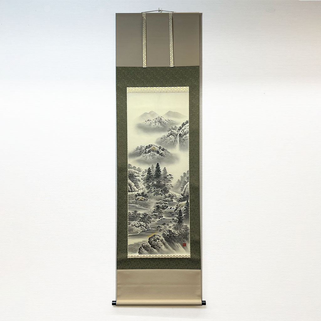 Japanese Hanging Scroll Kakejiku Kyozan Kimura "Shan Shui with the Ancient Four Symbols"