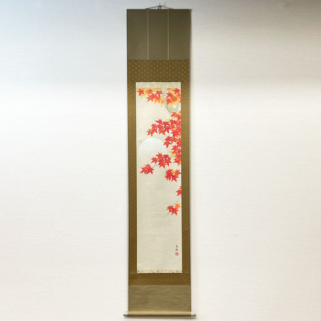 Japanese Hanging Scroll Kakejiku Shunsui Fujita "Moon with the Autumn Leaves"