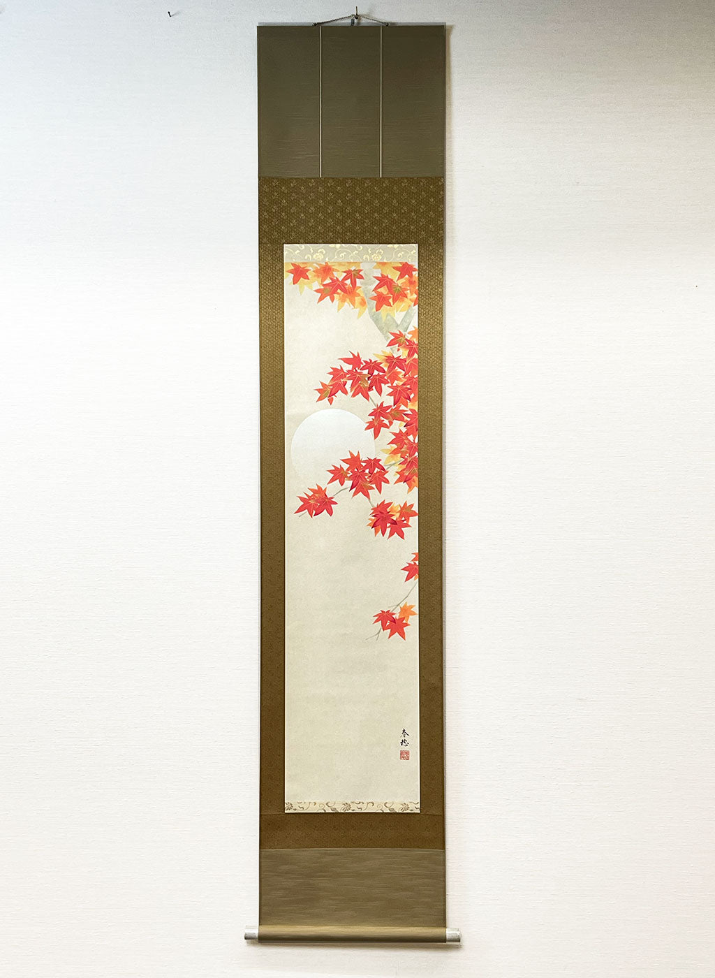 Japanese Hanging Scroll Kakejiku Shunsui Fujita "Moon with the Autumn Leaves"