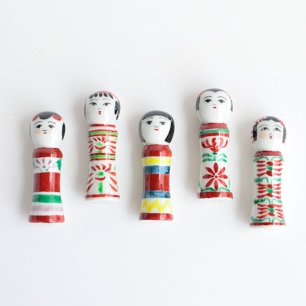 Kiyomizu Ware Chopstick Rest 5pcs Set "Kokeshi Dolls"