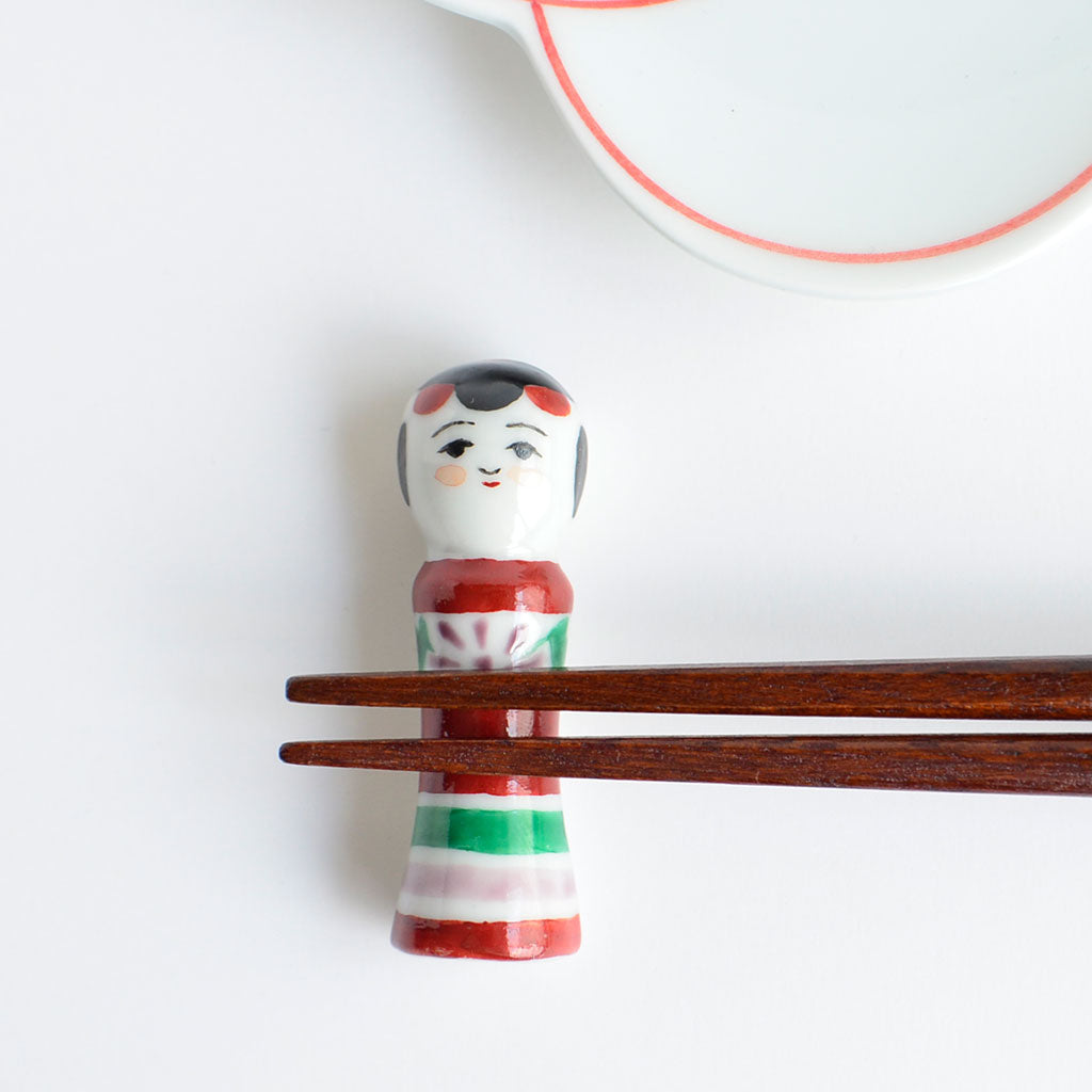 Kiyomizu Ware Chopstick Rest 5pcs Set "Kokeshi Dolls"