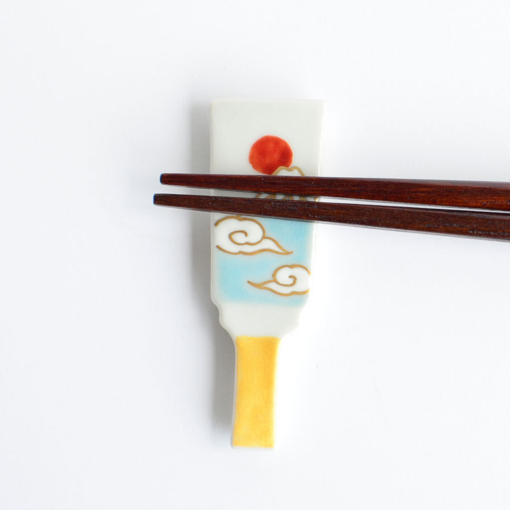 Kiyomizu Ware Chopstick Rest 5pcs Set "Fortune Battledore"