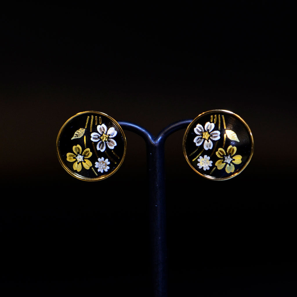 Kyoto Damascene Stud Earrings "Weeping Cherry Blossoms"– Diameter: 1.6 cm