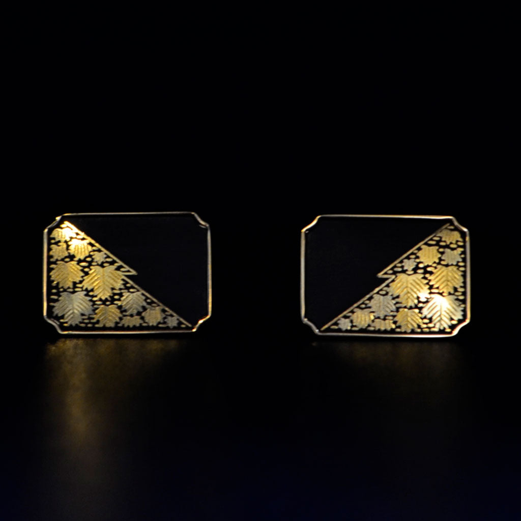 Kyoto Damascene Cufflinks Fully Covered With Ivy Half Black – Size : 2×1.3 cm