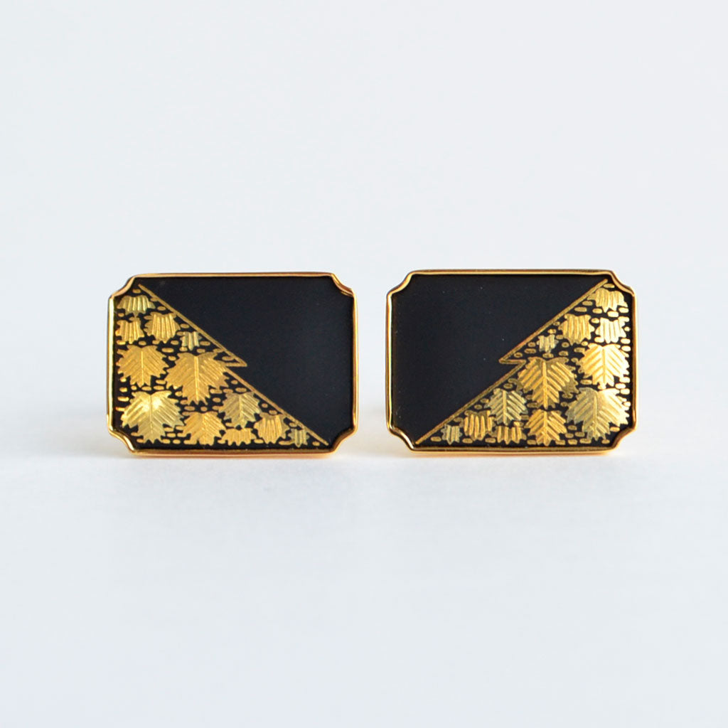 Kyoto Damascene Cufflinks Fully Covered With Ivy Half Black – Size : 2×1.3 cm