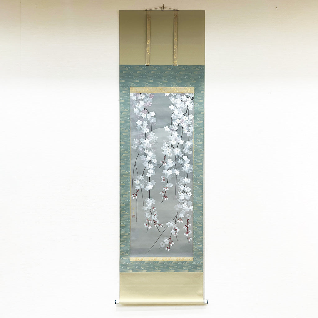 Japanese Hanging Scroll Kakejiku Painted by Shinji Kouno "2. Oboro (Cherry Blossoms)"