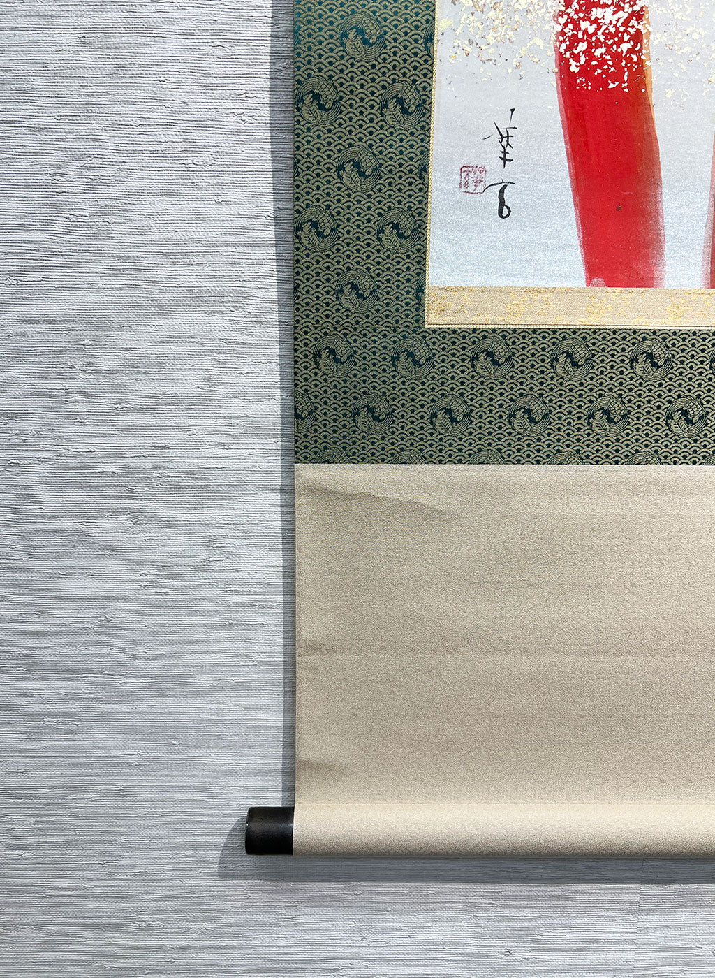 Japanese Hanging Scroll Kakejiku Painted by Shinji Kouno "Red Bamboo" (OKJ 108)