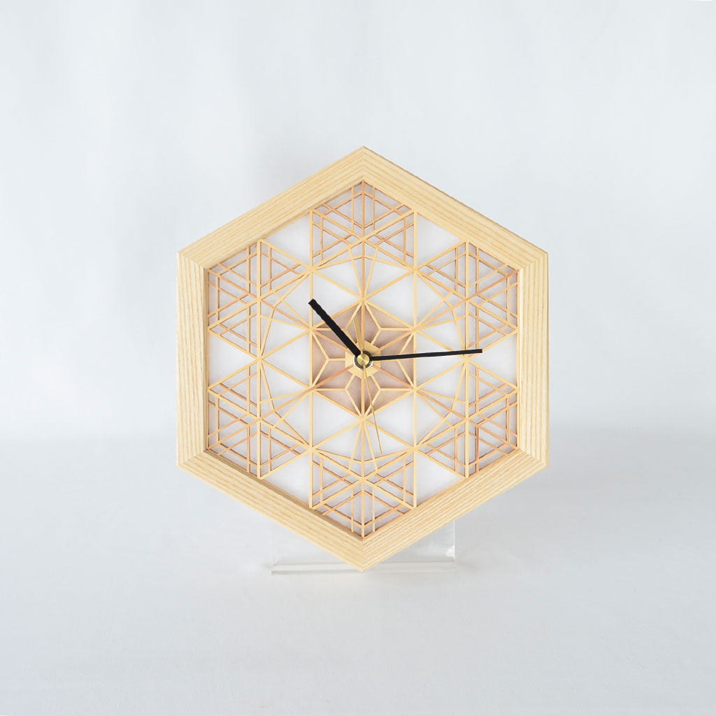 Kumiko Wall Clock with Hexagonal Pattern