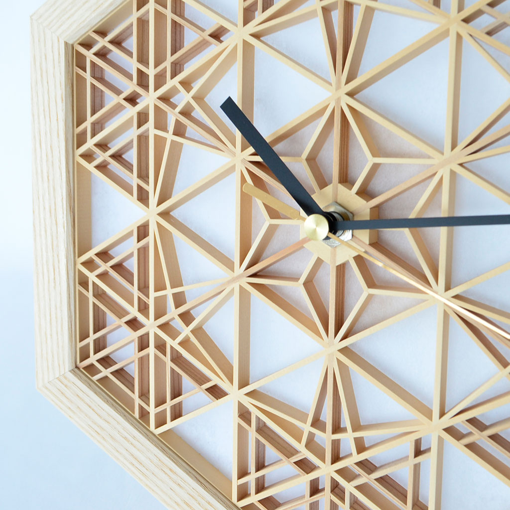 Kumiko Wall Clock with Hexagonal Pattern