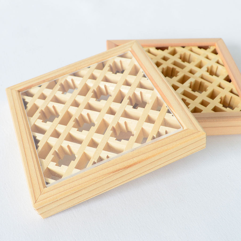 Kumiko Wooden Coasters – Kasuri Pattern (Set of 2)