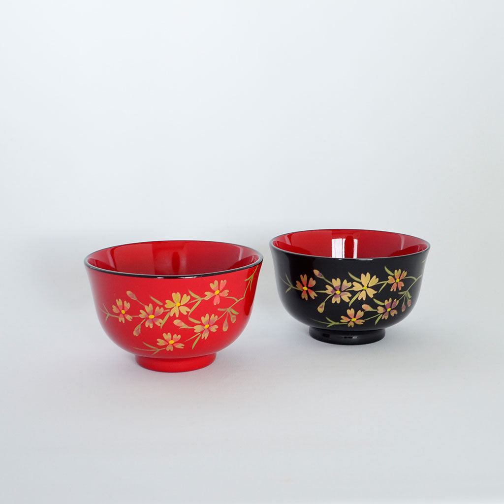 Lacquerware Pair of Soup Bowls "Weeping Cherry Blossom" Aizu Lacquerware