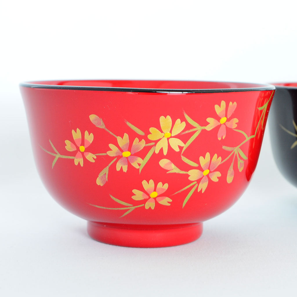 Lacquerware Pair of Soup Bowls "Weeping Cherry Blossom" Aizu Lacquerware
