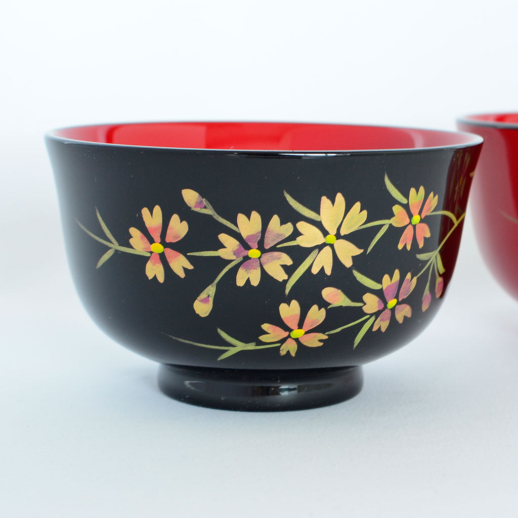 Lacquerware Pair of Soup Bowls "Weeping Cherry Blossom" Aizu Lacquerware