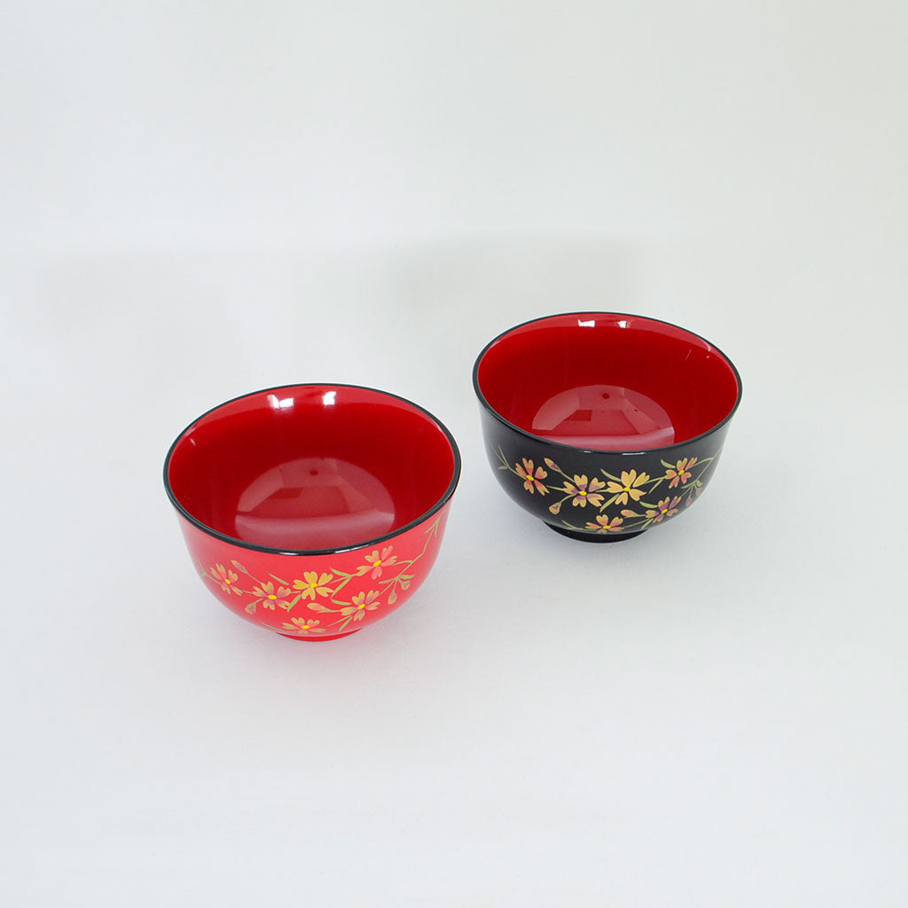 Lacquerware Pair of Soup Bowls "Weeping Cherry Blossom" Aizu Lacquerware