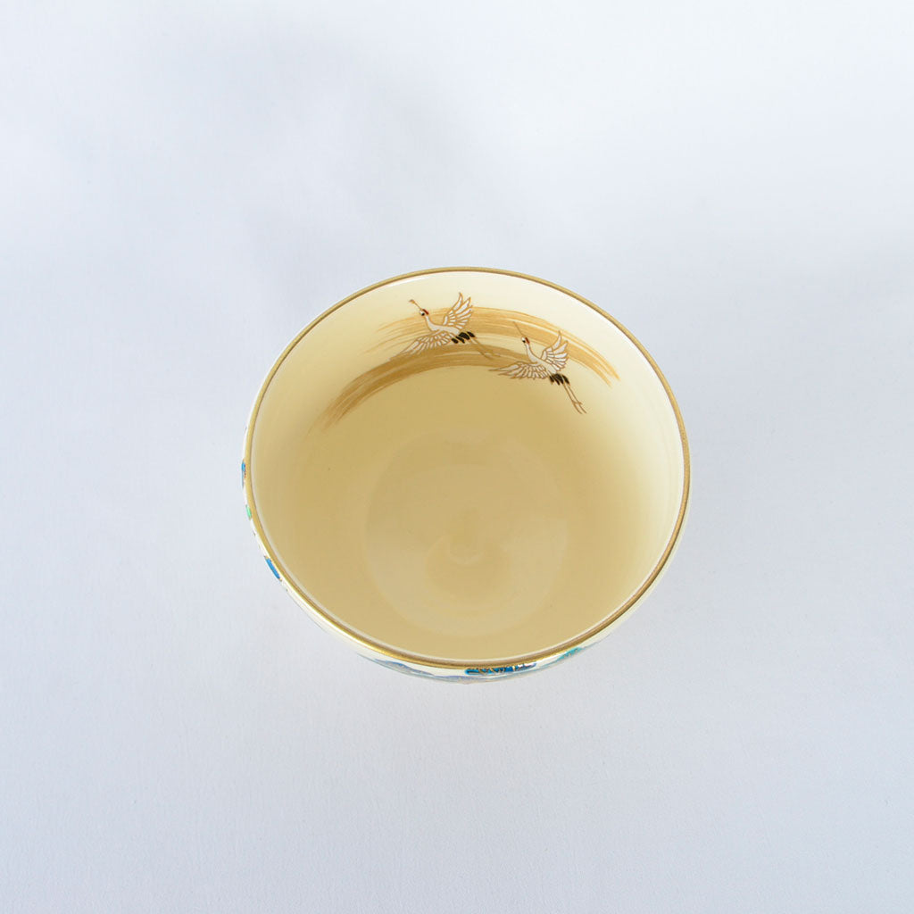 Kiyomizu Matcha Tea Bowl "Ninsei Crane, Pine, Bamboo and Plum"