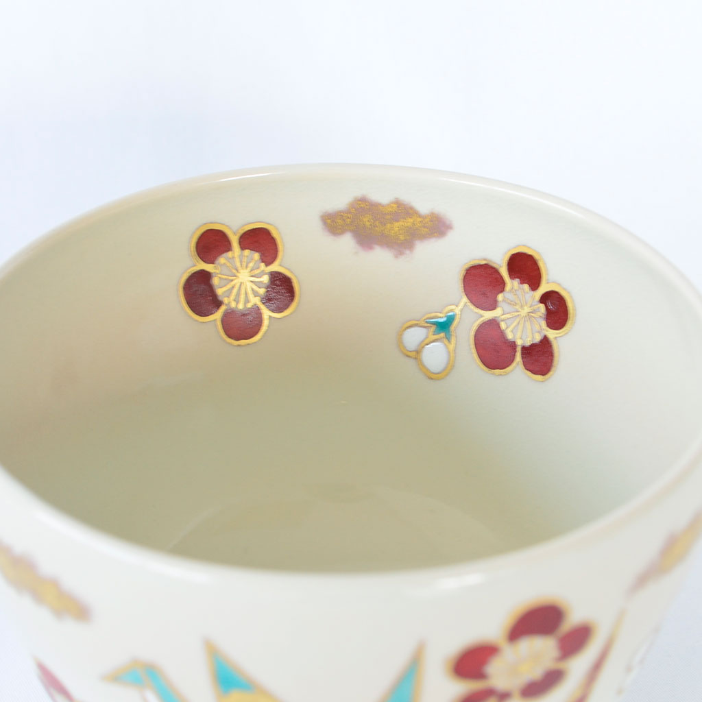 Kiyomizu Matcha Tea Bow with Gold-Decorated Origami Cranes