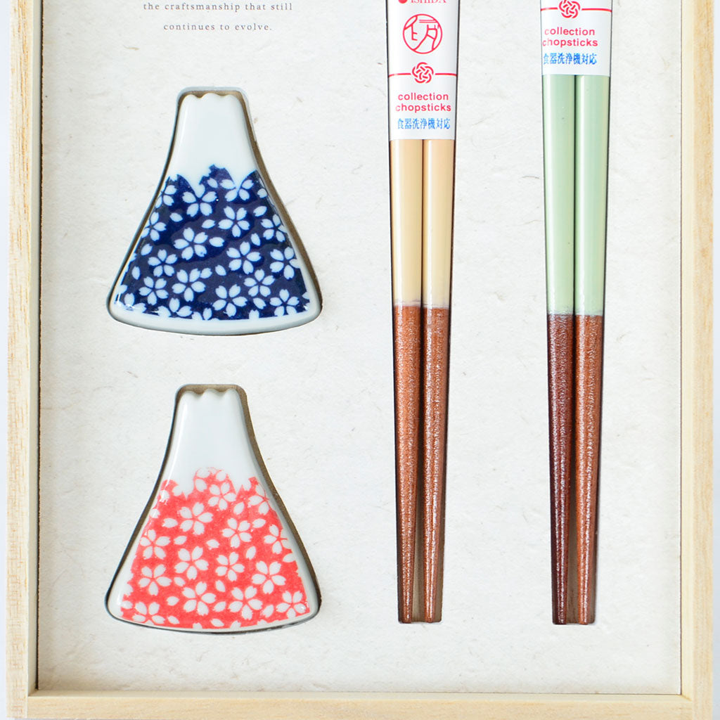 Pair of Chopsticks with Matching Chopstick Rests "Fujimi Sakura"