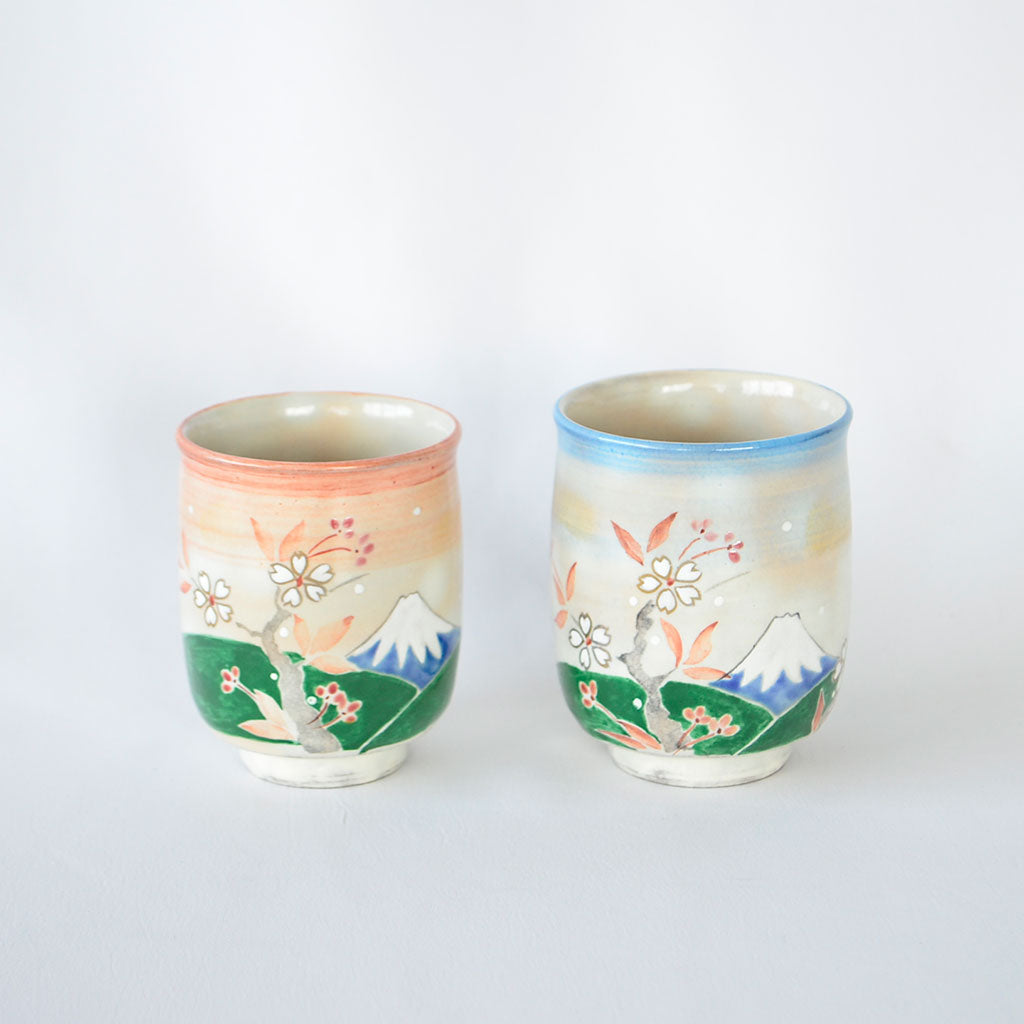 Kiyomizu ware Tea Cup Cherry Blossoms on Mt.Fuji
