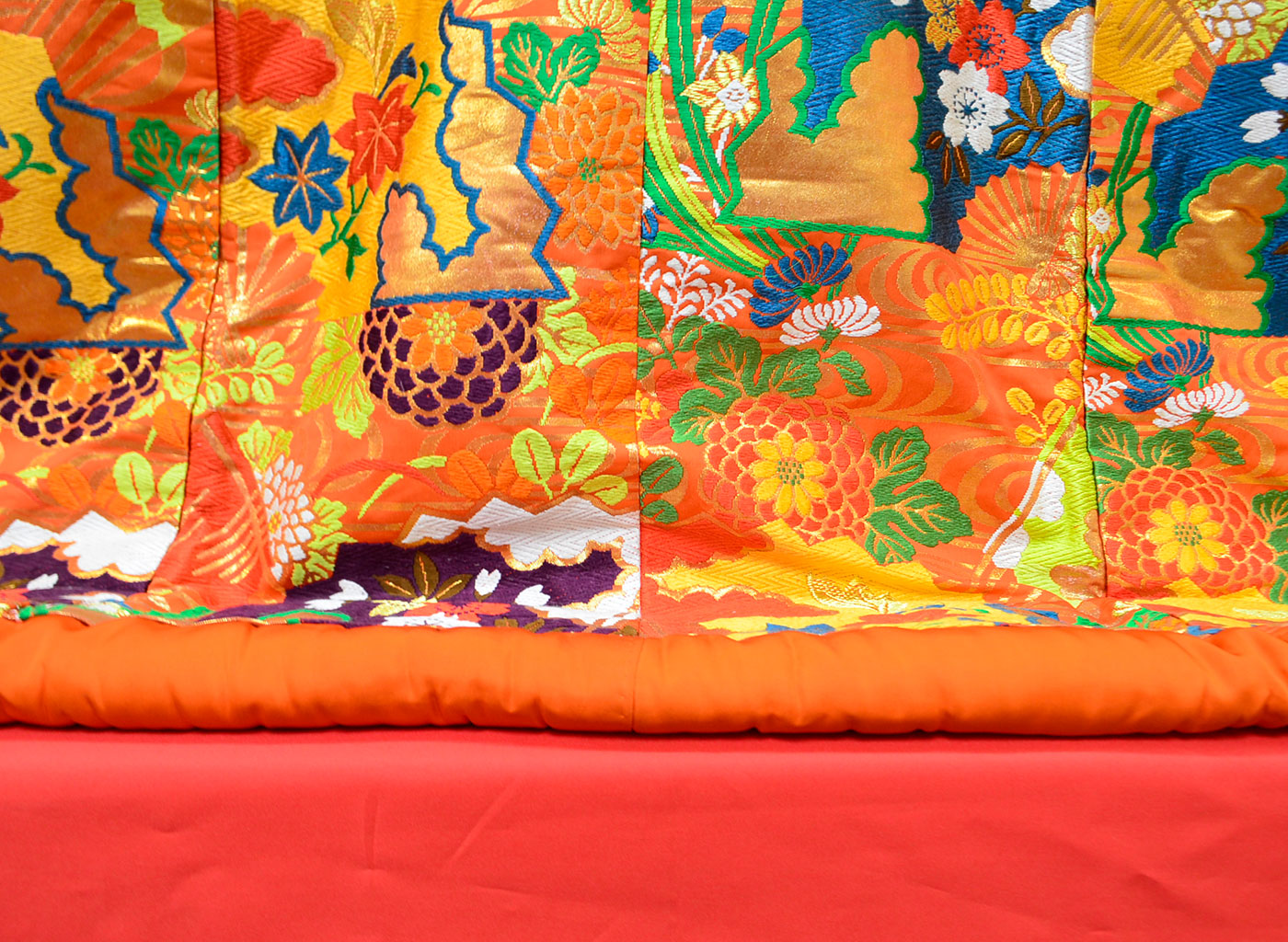 Uchikake Wedding Kimono 400 "Orange with Fans & Seasonal Flowers" (Vintage)