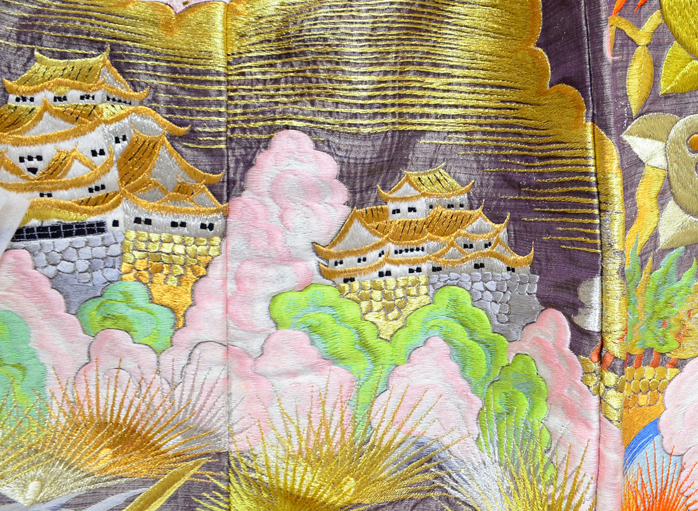Uchikake Wedding Kimono 500 "Purple with Phoenix, Cranes & Mandarin Ducks" (Vintage)