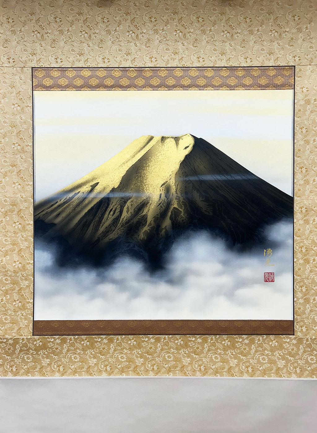 Japanese Hanging Scroll Kakejiku Yuko Nishimori "Golden Mt. Fuji"