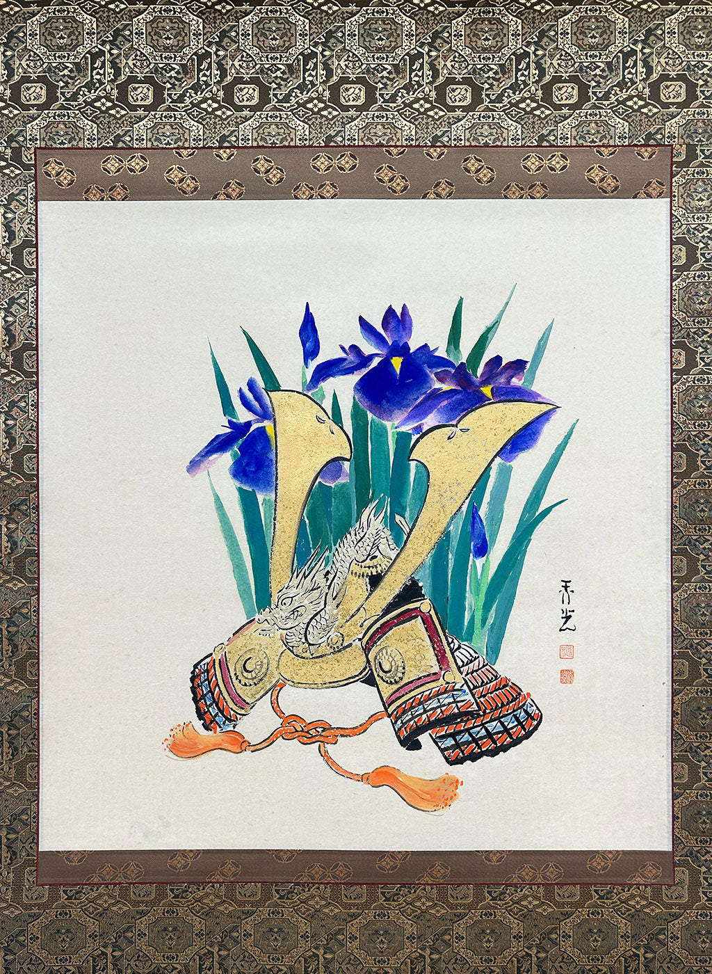 Japanese Hanging Scroll Kakejiku Shunko Suzuki "Samurai Helmet"
