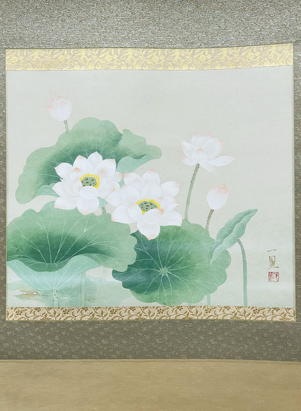 Japanese Hanging Scroll Kakejiku Ikko Terada "Lotus Flowers"