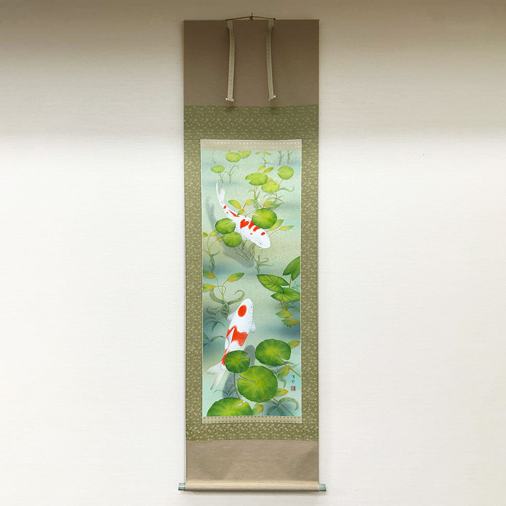 Japanese Hanging Scroll Kakejiku Yuri Suzuki "Colored Carps"