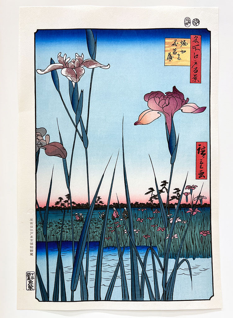 Woodblock print "No.64 Iris in Horikiri park" by HIROSHIGE