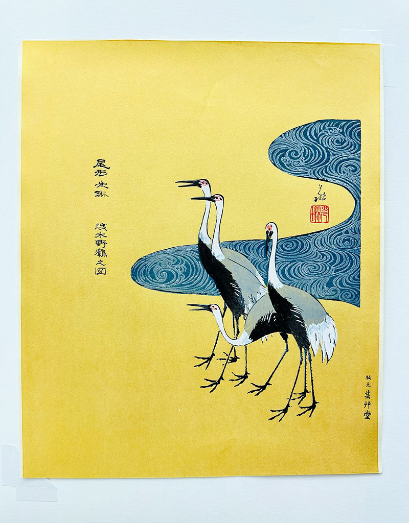 Woodblock print "Crane at the Shallow water" by Ogata Korin Published by UNSODO