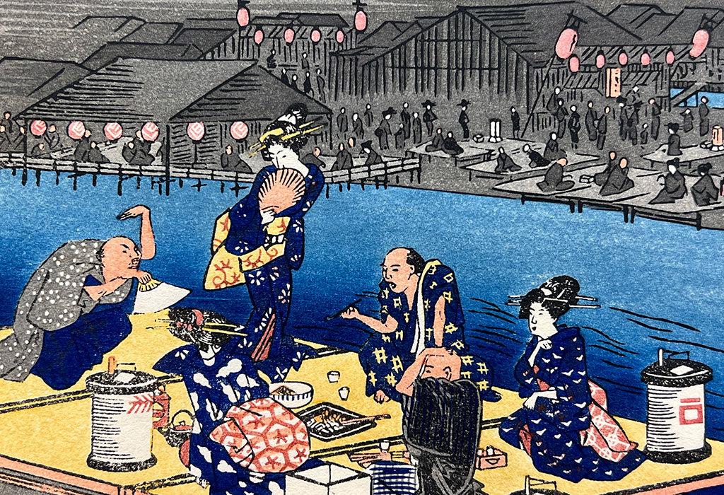 Woodblock print "Kyoto Shijou-Kawaramachi" by HIROSHIGE Published by UNSODO
