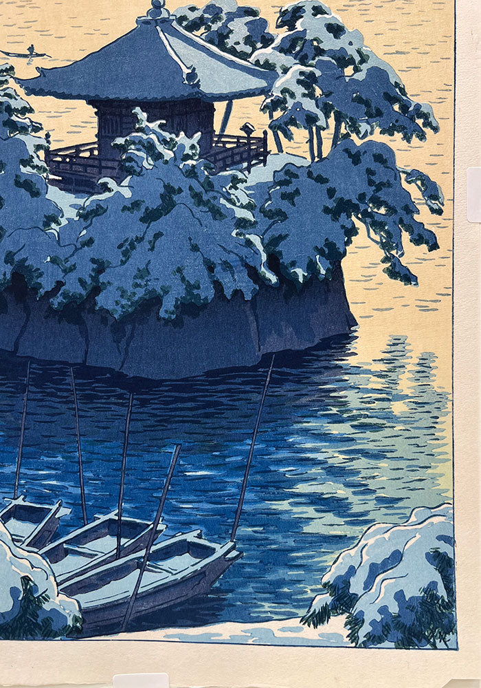 Woodblock print "Snowy Matsushima （Miyagi pref.）" by Kasamatsu Shiro Published by UNSODO
