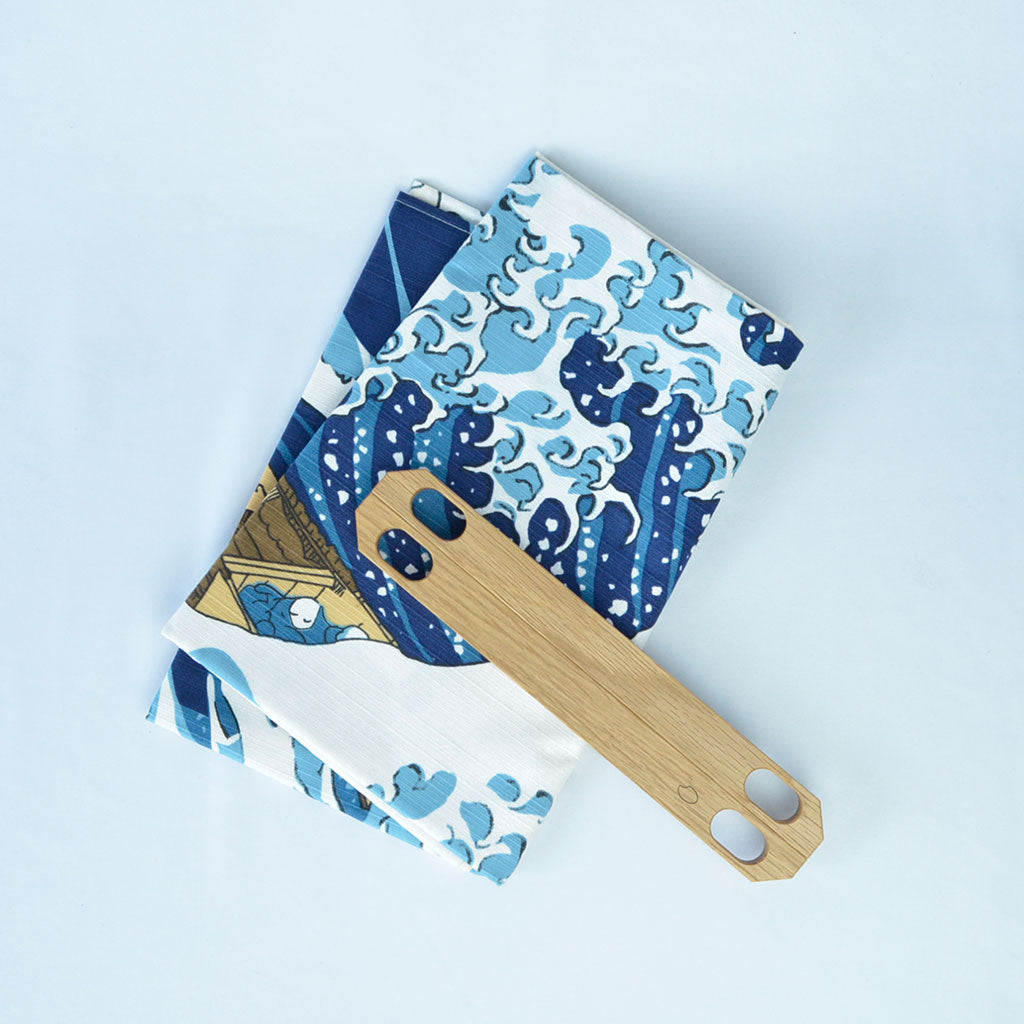 Furoshiki & Handle Set "Hokusai" Wood handle