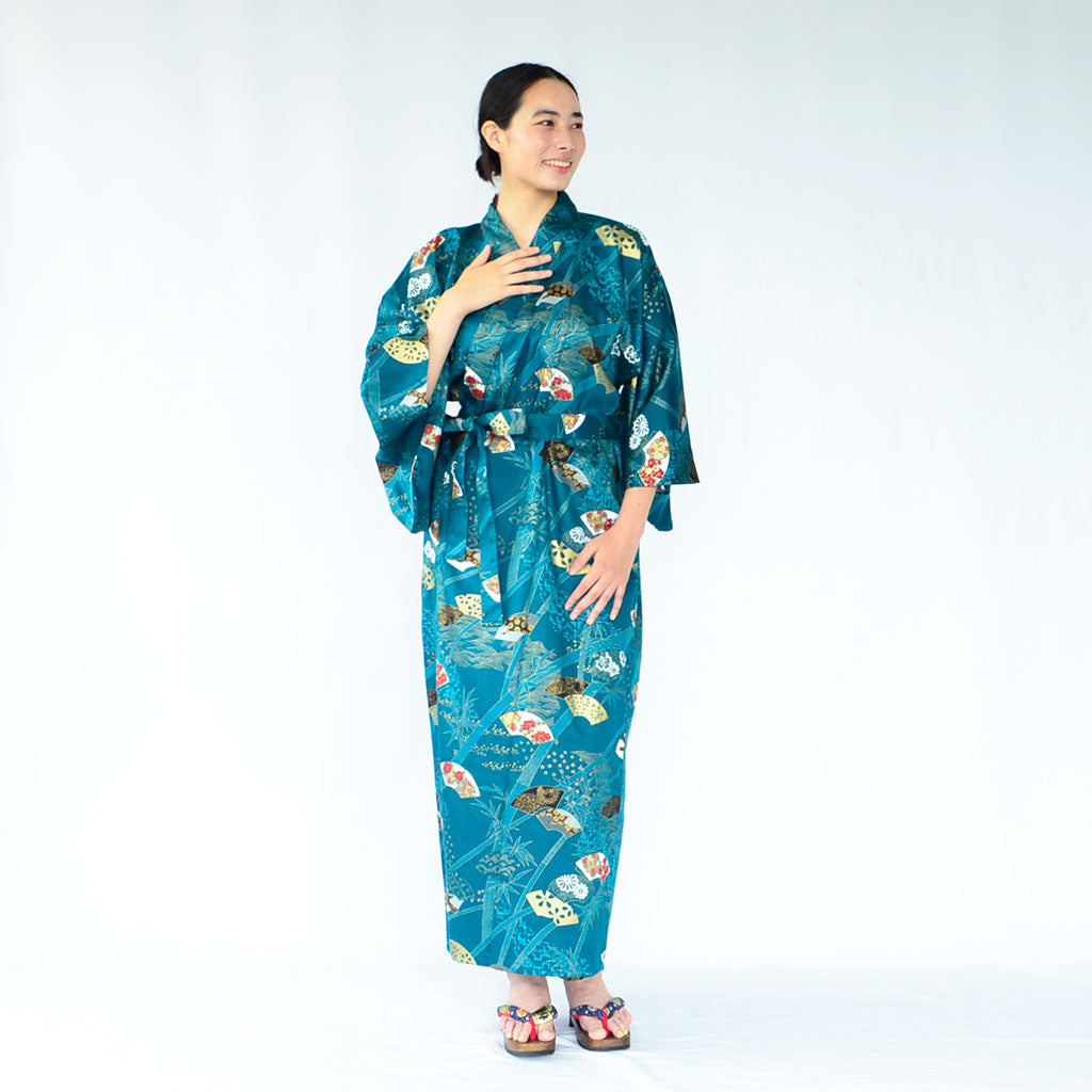 Japanese Kimono Women's Cotton "Bamboo & Fan"