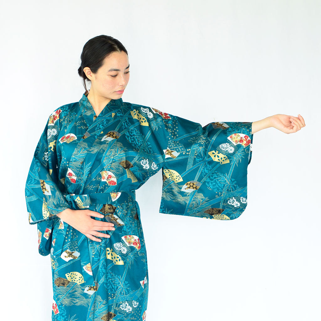Japanese Kimono Women's Cotton "Bamboo & Fan"