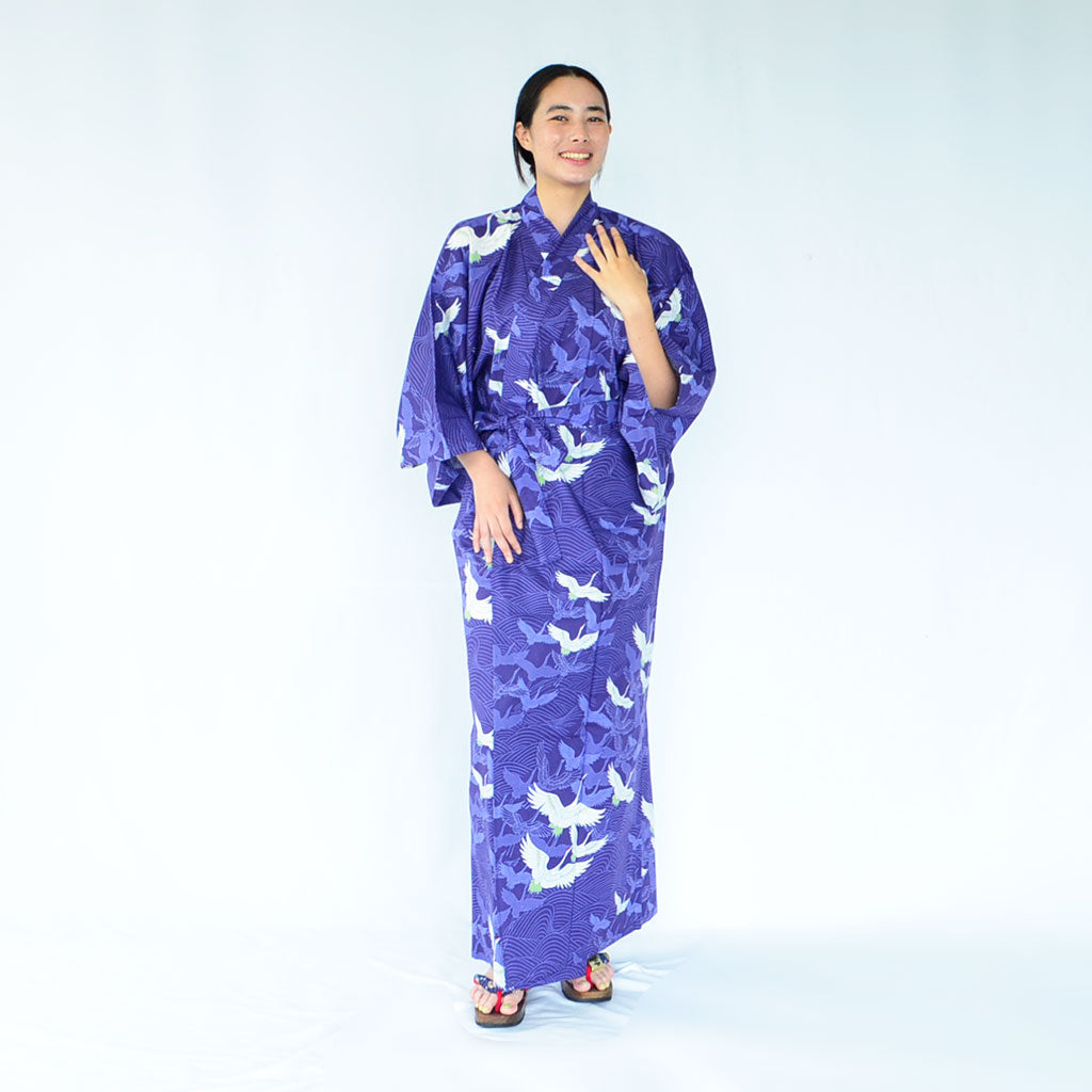 Japanese Yukata Women's Cotton "Colorful Crane"