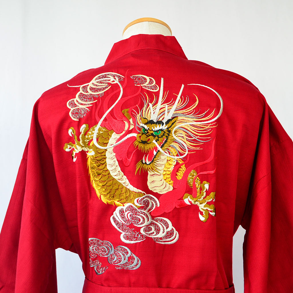 Japanese Kimono Men’s Cotton Knee-length "Clouds and Dragons" Embroidery