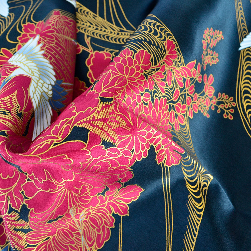 Silk scarf square "Gold crane"