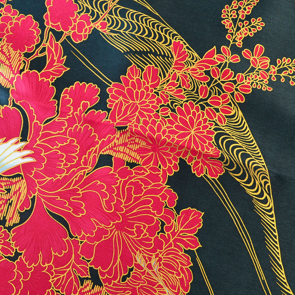 Silk scarf square "Gold crane"