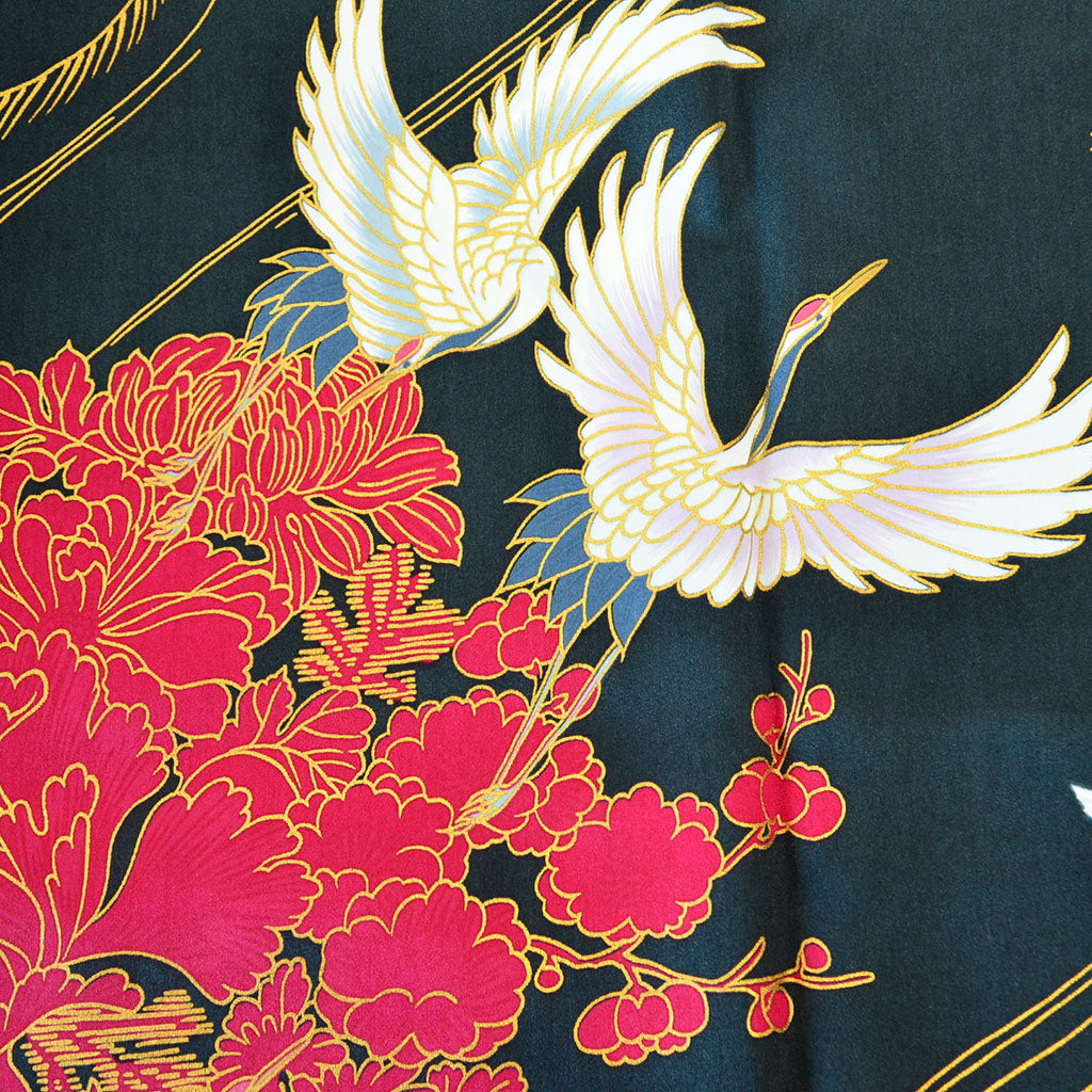 Silk scarf square "Gold crane"