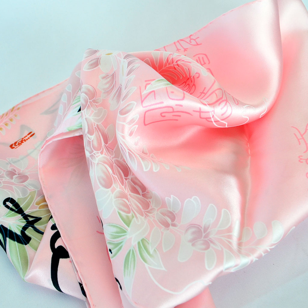 Silk scarf long "Wisteria and Japanese alphabet"
