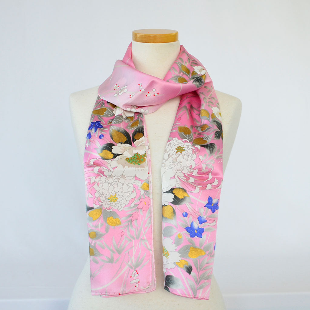 Silk scarf long "Cotton rose"
