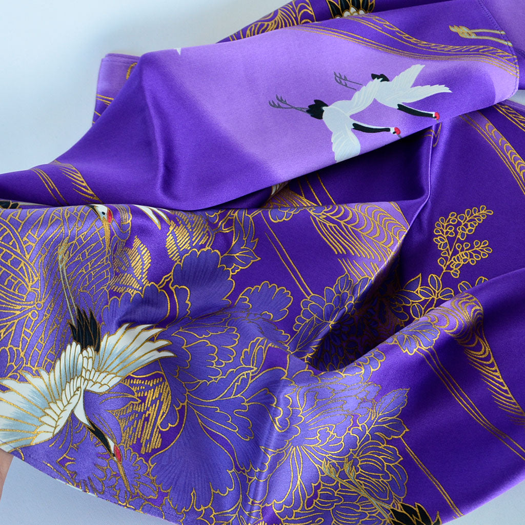 Silk scarf long "Gold crane"