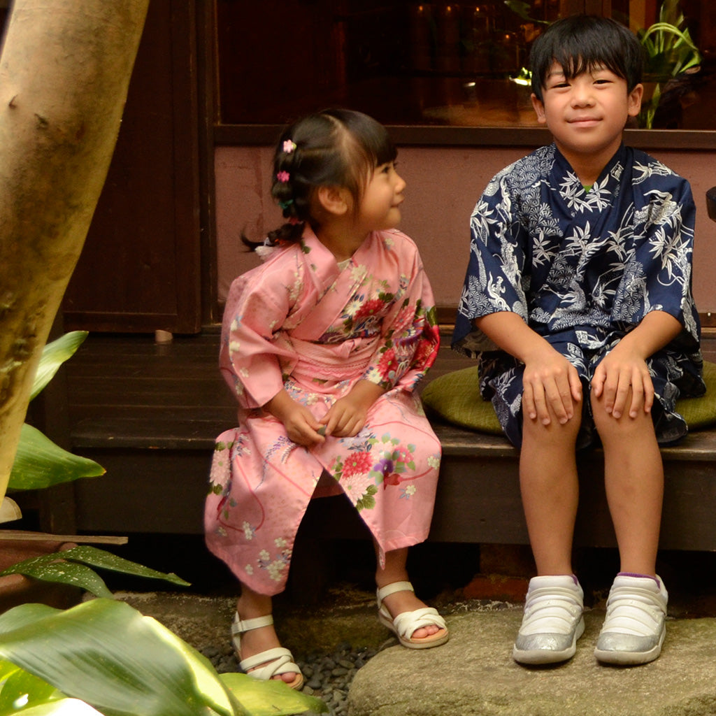 Japanese Kimono Kid's Cotton "Flower" Pink