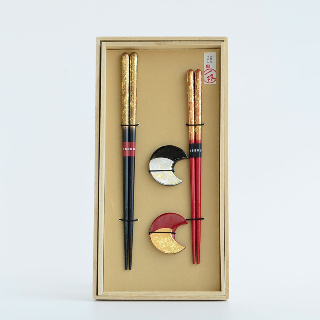 Chopsticks Set of 2P with Rests "Gold & silver leaf"