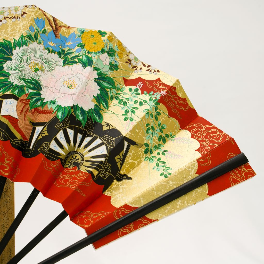 Decorative Folding Fan "Flower Cart" with stand Size 9 No.538