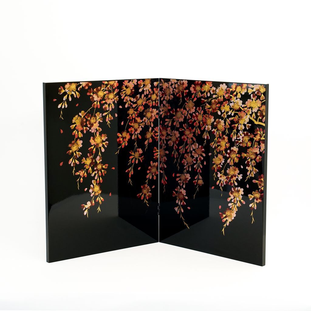 Lacquerware Folding Screen "Cherry blossoms" Ranman Large