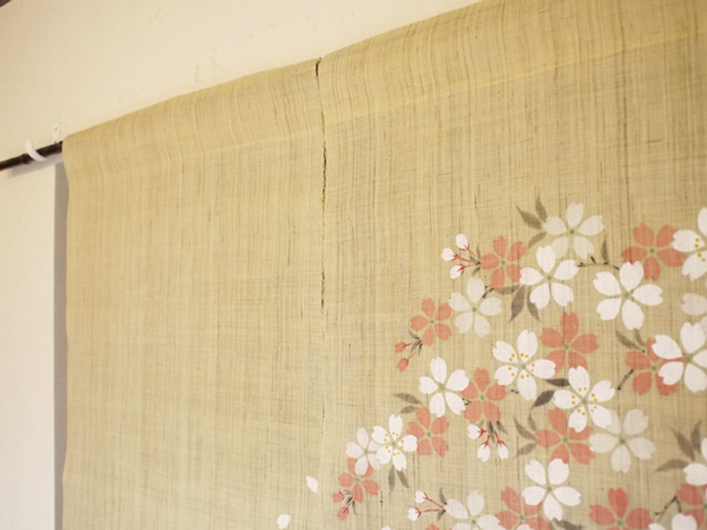 Hemp Noren Curtain “Cherry blossoms and Great Tit”